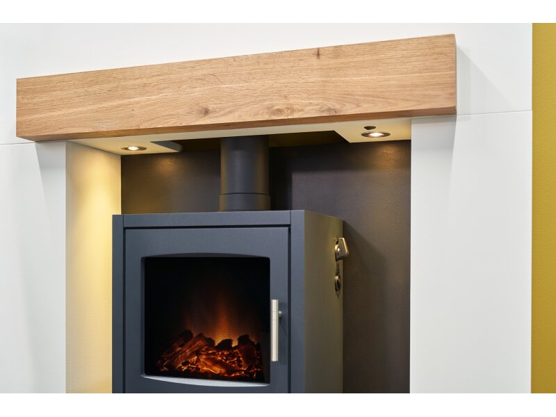 Acantha Pre-Built Stove Media Wall 1 with Bergen Electric Stove in Charcoal Grey