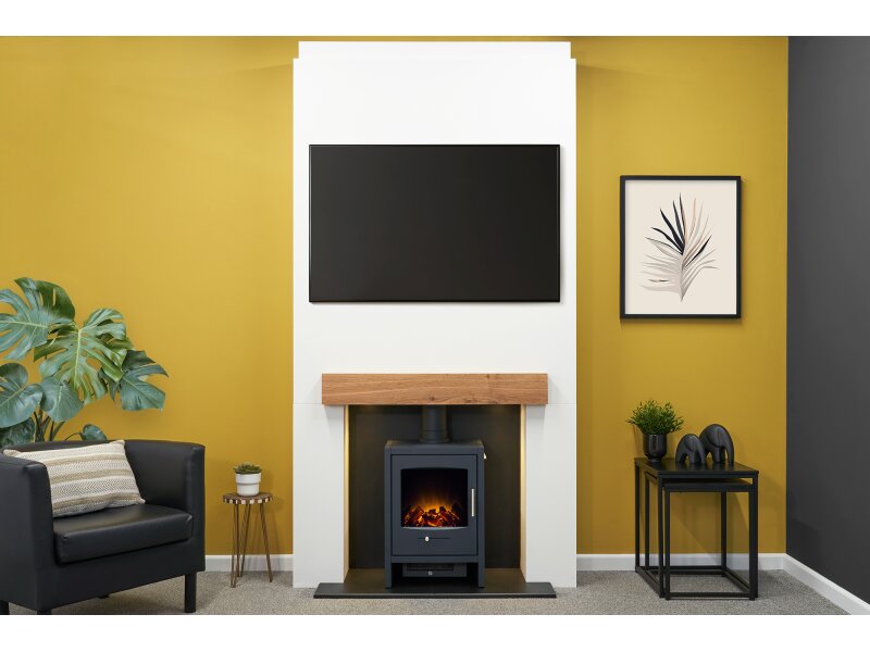 Acantha Pre-Built Stove Media Wall 1 with Bergen Electric Stove in Charcoal Grey