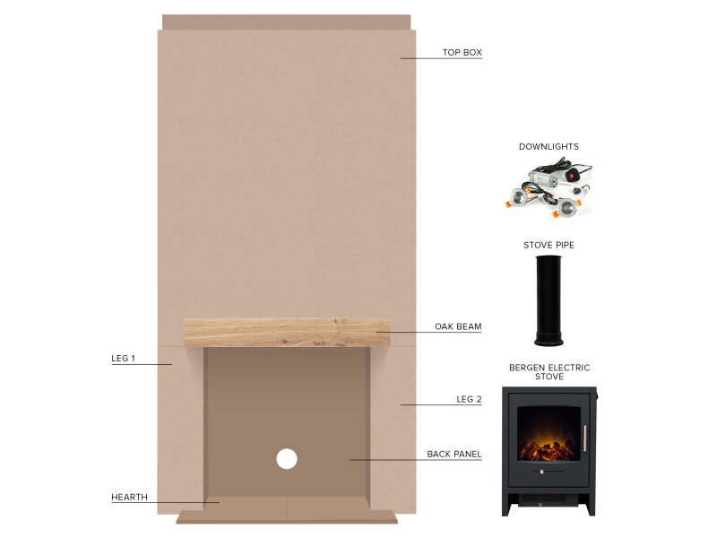Acantha Pre-Built Stove Media Wall 1 with Bergen Electric Stove in Charcoal Grey