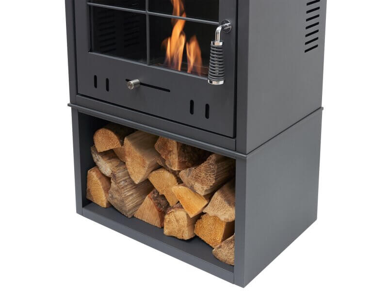 OKO S4 Bio Ethanol Stove with Log Storage in Charcoal Grey