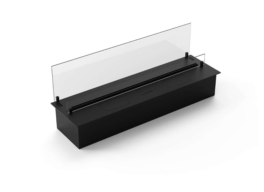 Automatic bioethanol fireplace DALEX C2-250 Black featuring protective glass and advanced control system.