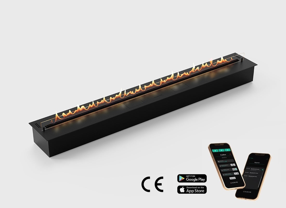 Automatic bioethanol fireplace DALEX 2000 plus with smartphone control app and flame display.