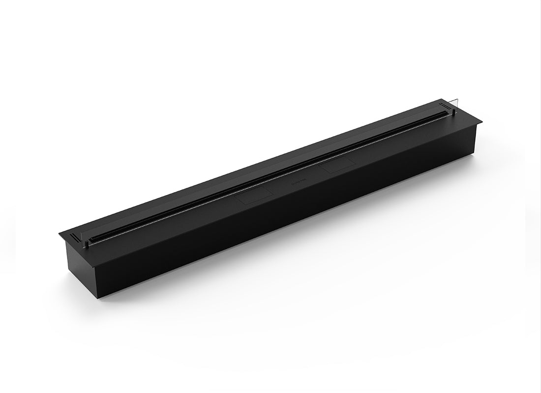 Automatic bioethanol fireplace DALEX 3000 in sleek black design, featuring advanced safety sensors and remote control.