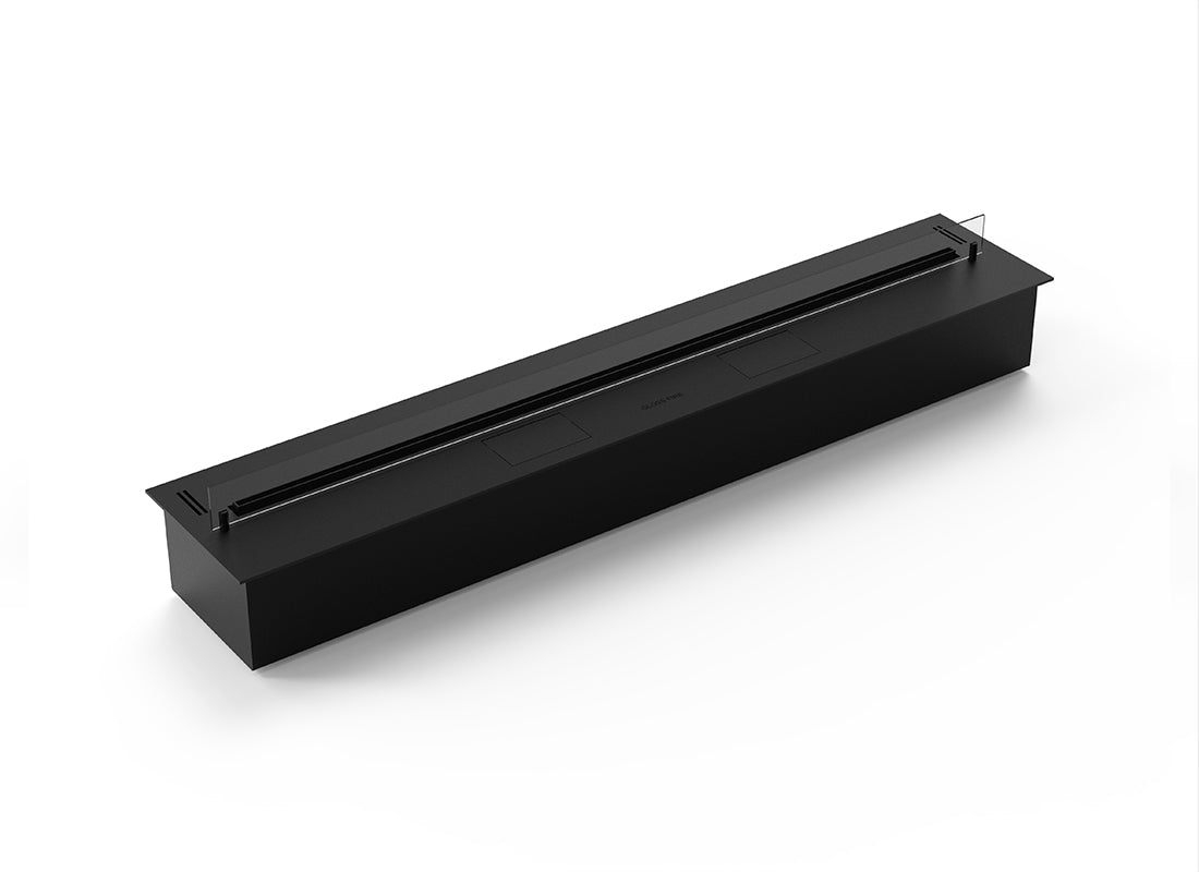 Automatic bioethanol fireplace DALEX 1500, sleek black design, advanced control system and safety features.