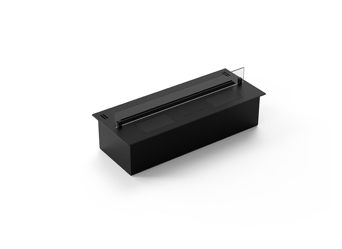Automatic bioethanol fireplace DALEX 900 plus sleek black burner insert for modern living spaces.