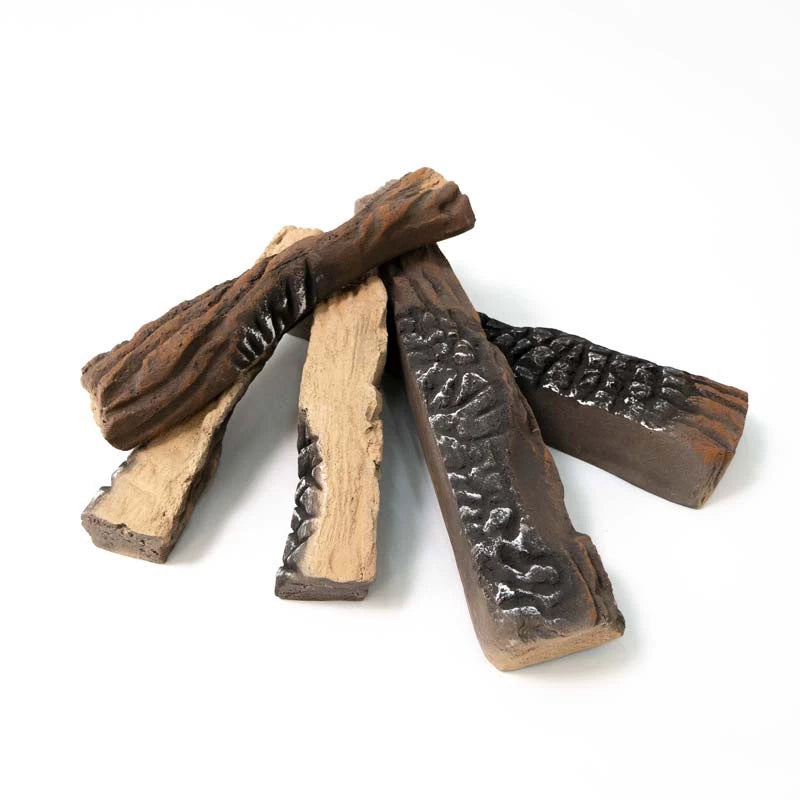 Decorative ceramic wood pieces for bio fireplace, set of 5 in various sizes, ideal for enhancing your bio fire.