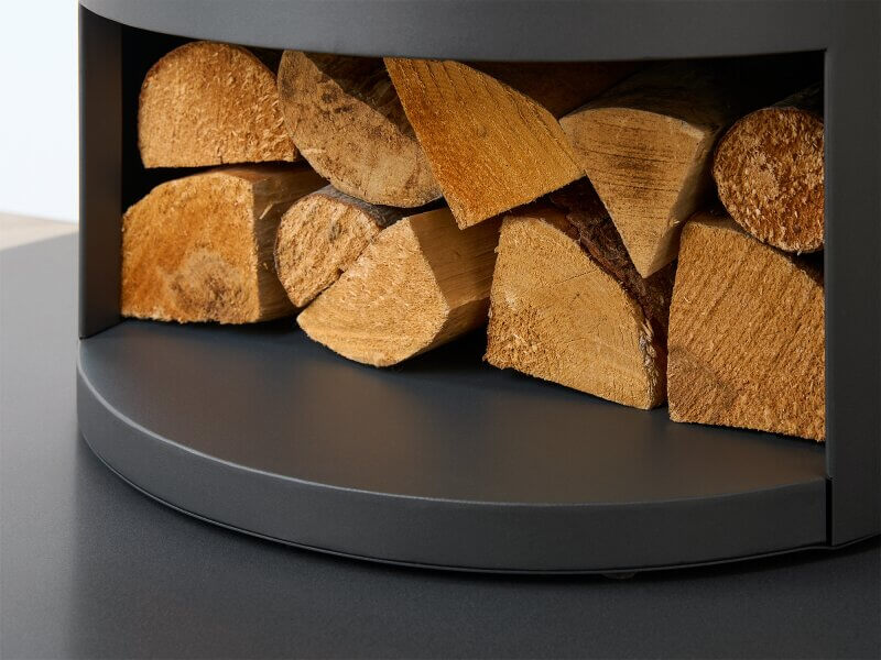 OKO S5 Bio Ethanol Cylinder Stove with Log Storage in Charcoal Grey
