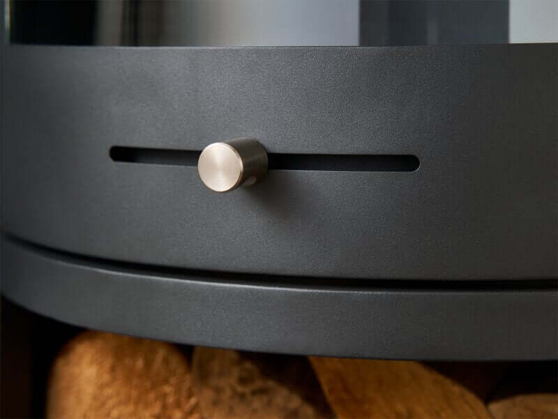 OKO S5 Bio ethanol Cylinder Stove with Tall Angled Metal Stove Pipe & Truncated Hearth