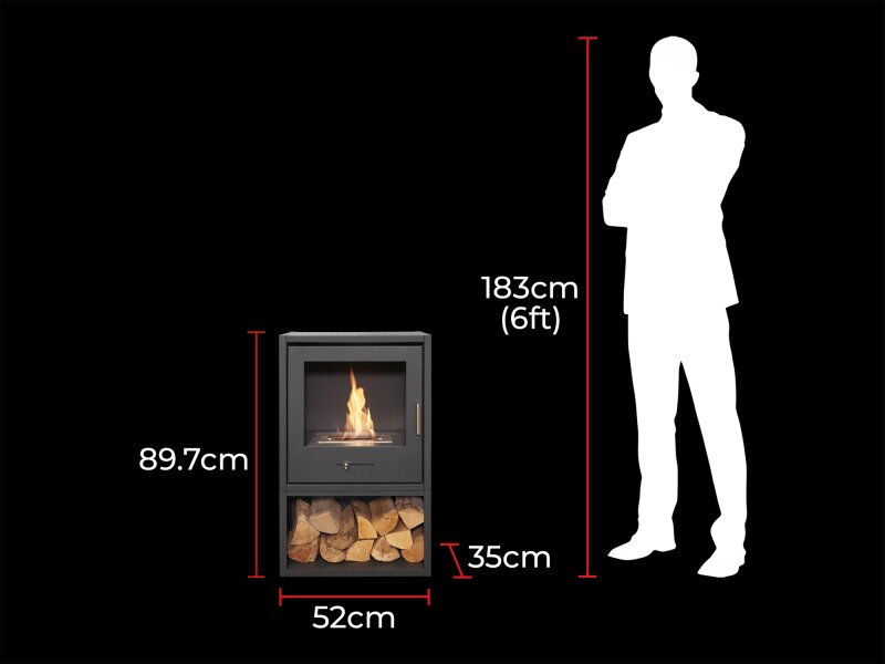 OKO S3 Bio Ethanol Stove with Log Storage in Charcoal Grey