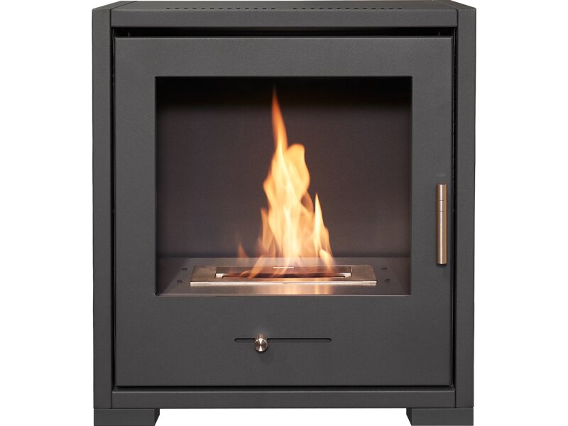 OKO S3 Bio Ethanol Stove in Charcoal Grey & Tall Angled Stove Pipe