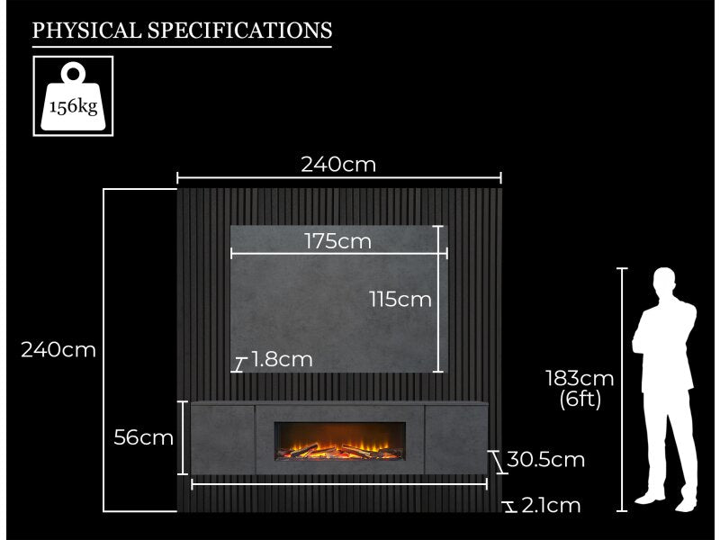 Acantha Orion XO Electric Floating Media Wall Suite in Slate Effect with TV Board & Black Oak Wall Panels