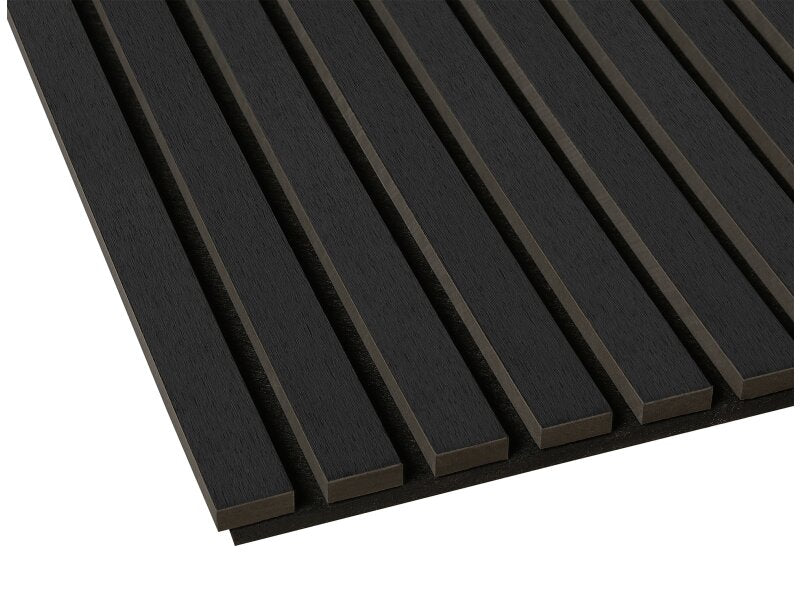 Acantha Orion XO Electric Floating Media Wall Suite in Slate Effect with TV Board & Black Oak Wall Panels