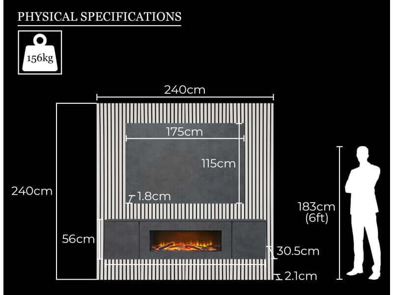 Acantha Orion XO Electric Floating Media Wall Suite in Slate Effect with TV Board & White Oak Wall Panels