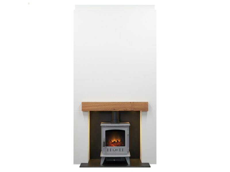 Acantha Pre-Built Stove Media Wall 1 with Aviemore Electric Stove in Grey