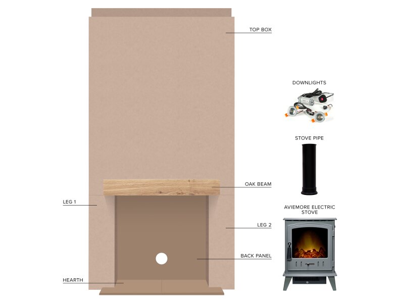 Acantha Pre-Built Stove Media Wall 1 with Aviemore Electric Stove in Grey