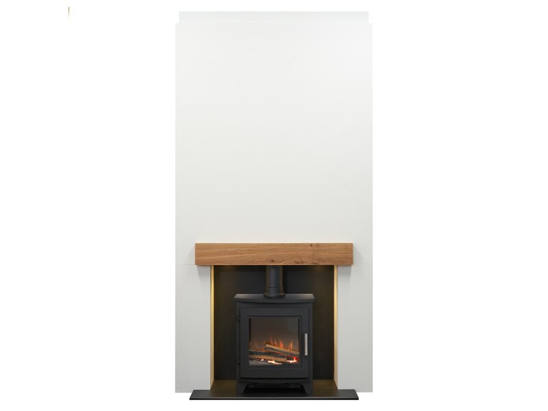 Acantha Pre-Built Stove Media Wall 1 with Austin Electric Stove in Black