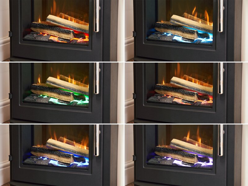Acantha Pre-Built Stove Media Wall 1 with Austin Electric Stove in Black