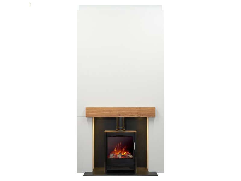 Acantha Pre-Built Stove Media Wall 1 with Keston Electric Stove in Black