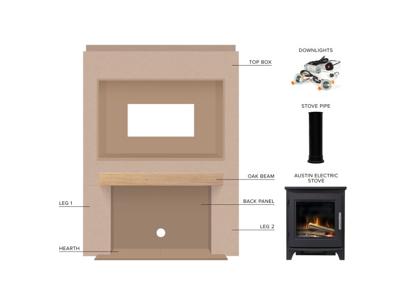 Acantha Pre-Built Stove Media Wall 2 with Austin Electric Stove in Black