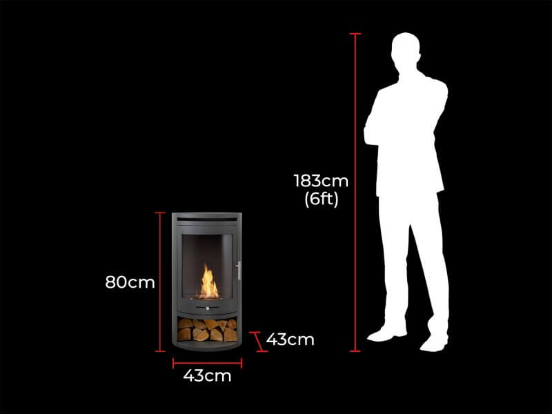 OKO S5 Bio Ethanol Cylinder Stove with Log Storage in Charcoal Grey