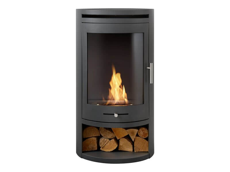 OKO S5 Bio Ethanol Cylinder Stove with Log Storage in Charcoal Grey