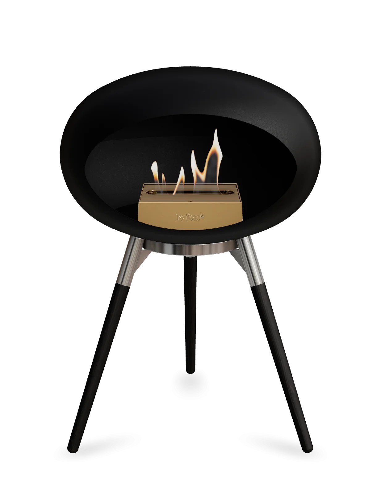 Le Feu Dome Ground Low black bioethanol fireplace with flames, stylish and portable for any space.