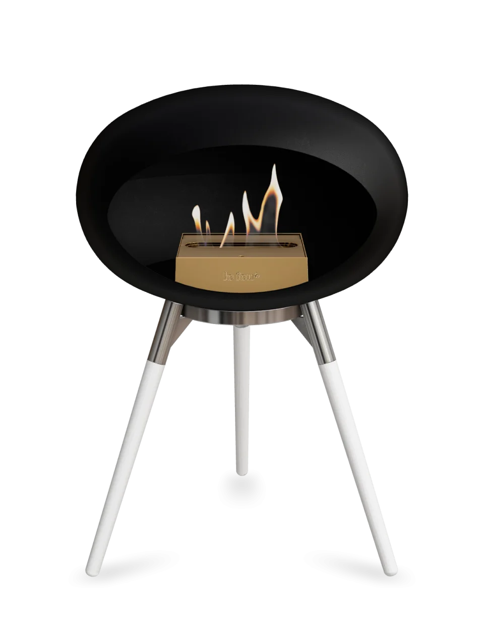 Le Feu Dome Ground Low bioethanol fireplace in black, showcasing flames, stylish design for modern interiors.