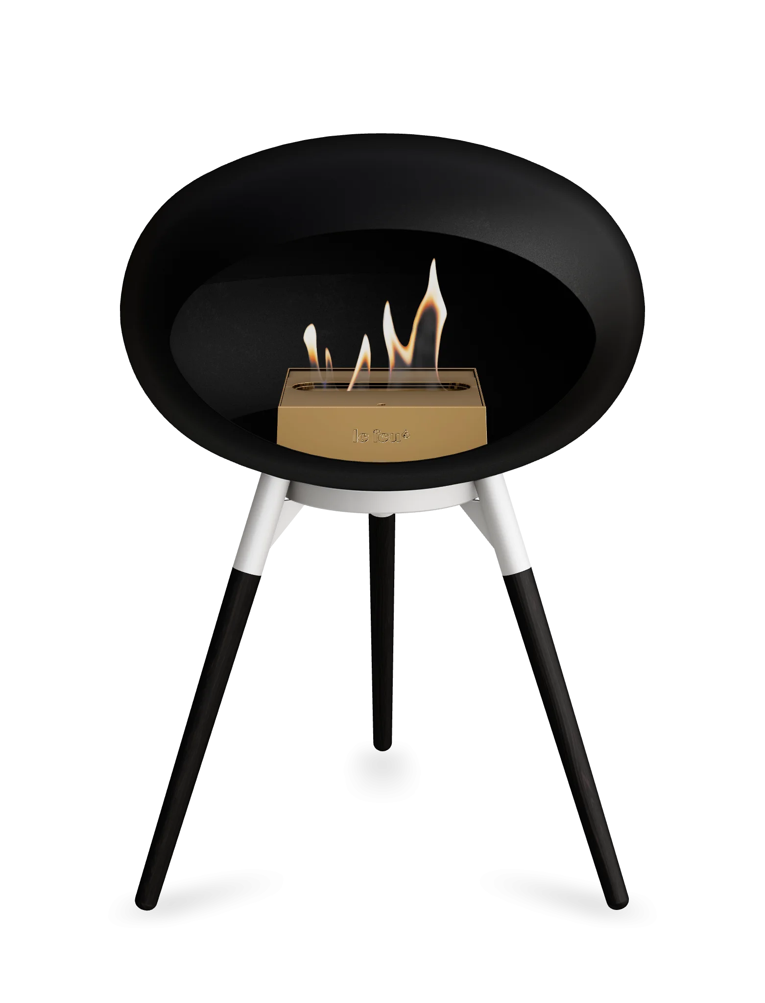 Freestanding black bioethanol fireplace Le Feu Dome Ground Low with flames, stylish and portable heating solution.
