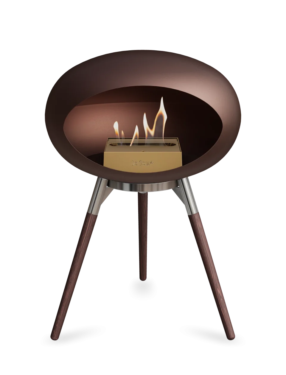 Le Feu Dome Ground Low bioethanol fireplace in Mocca color with visible flames, stylish and portable heating solution.