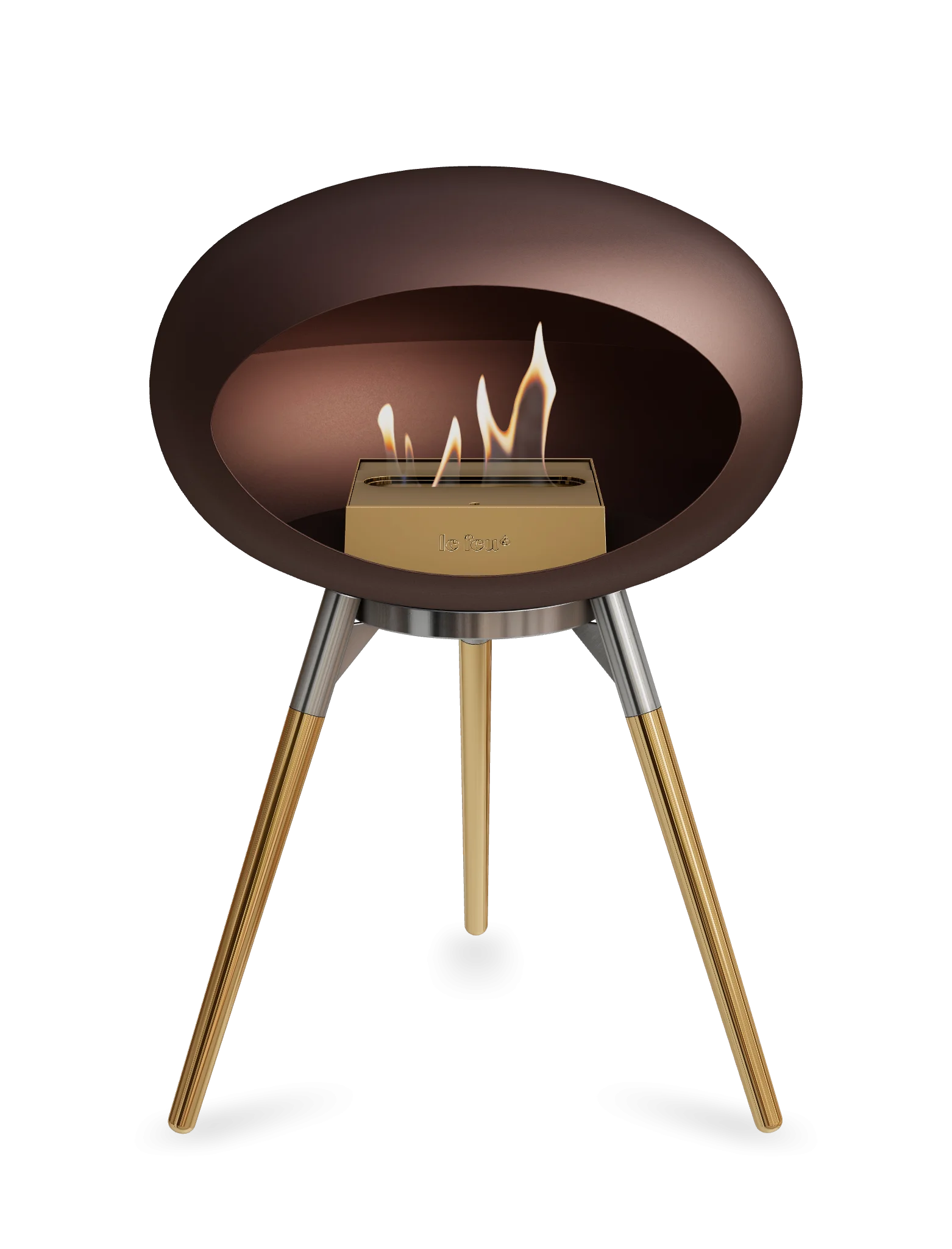 Le Feu Dome Ground Low Bioethanol Fireplace in Mocca, stylish portable design with flames, perfect for modern spaces.