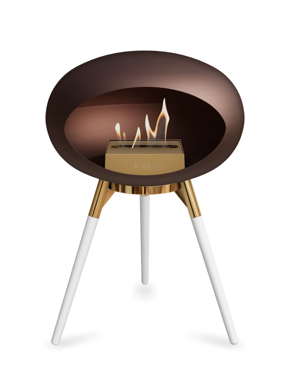 Freestanding mocca bioethanol fireplace Le Feu Dome Ground Low with stylish design and portable heating solution.