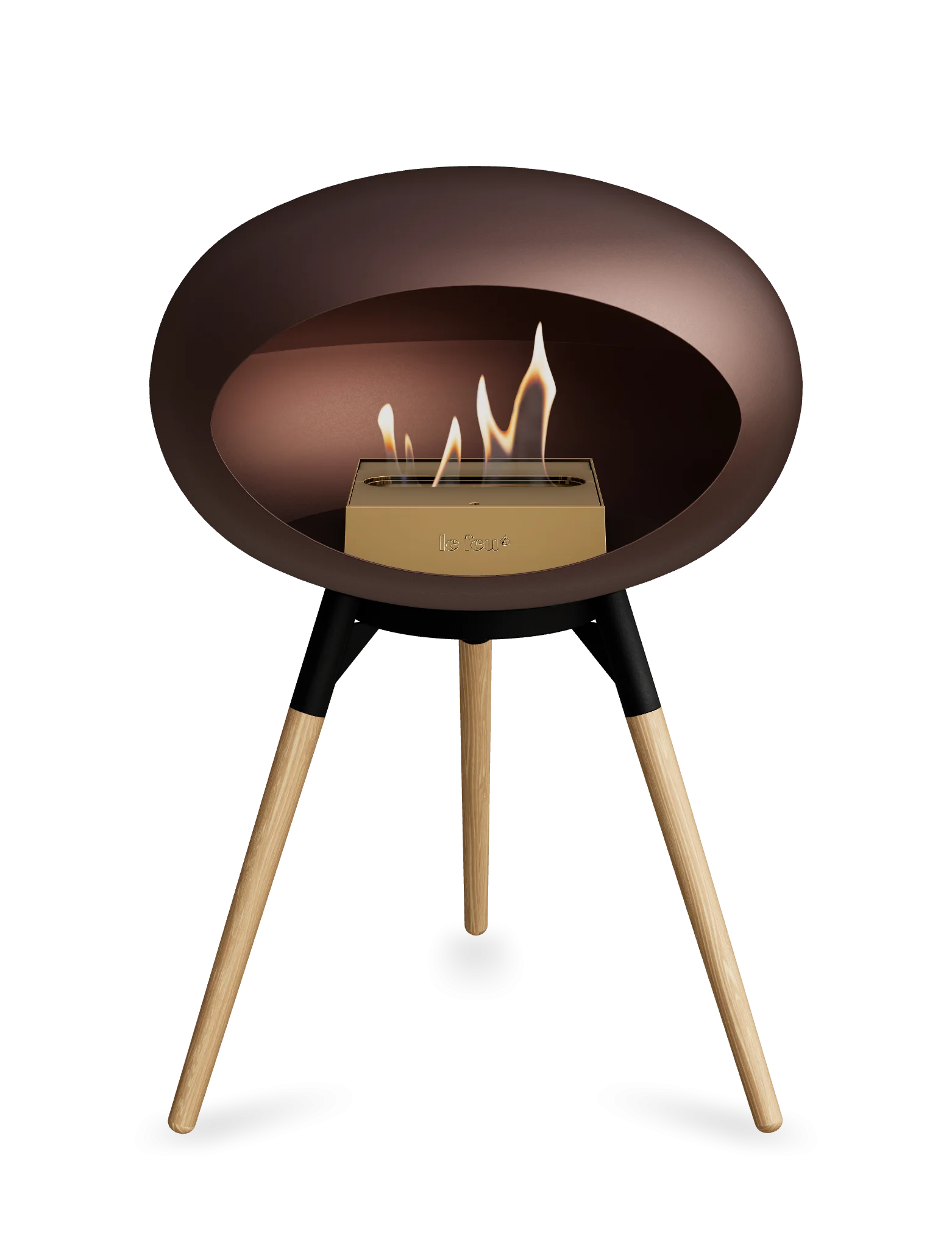 Freestanding bioethanol fireplace Le Feu Dome Ground Low in mocca color, stylish and portable for any space.