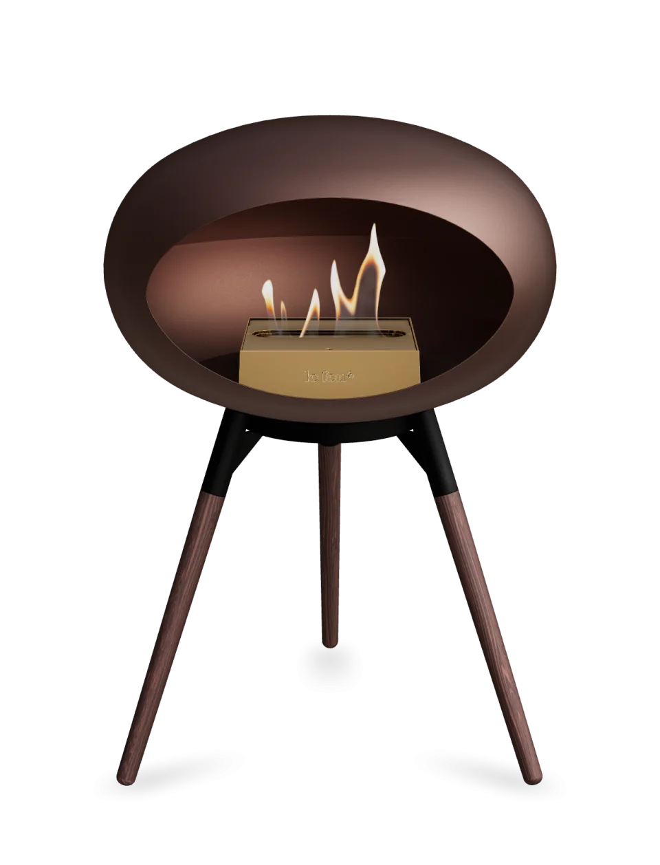 Freestanding Bioethanol Fireplace Le Feu Dome Ground Low in Mocca, stylish portable design with eco-friendly flames.