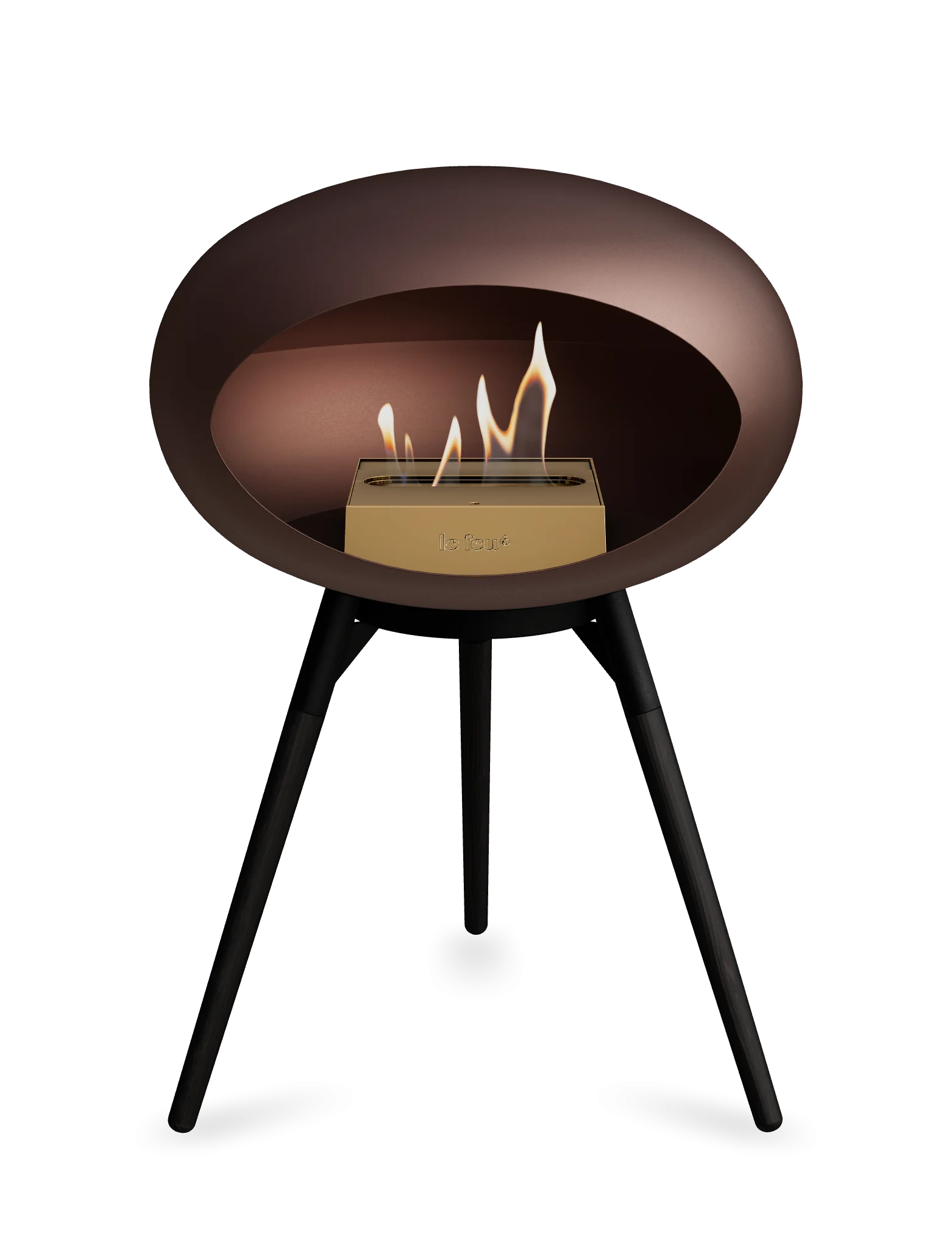Le Feu Dome Ground Low Bioethanol Fireplace in Mocca finish, stylish and portable for modern living spaces.