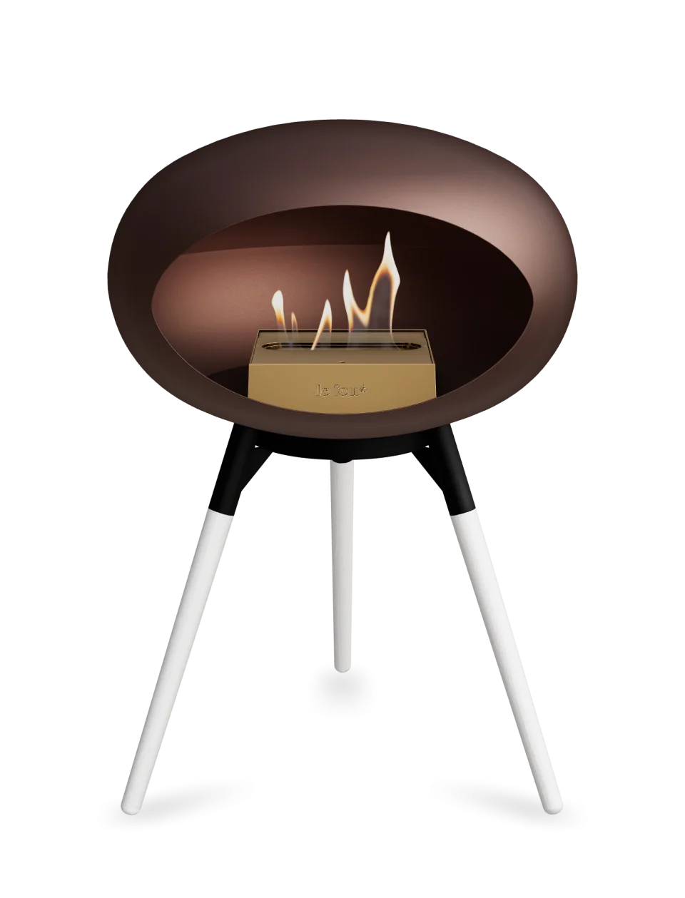 Freestanding Le Feu Dome Ground Low bioethanol fireplace in mocca color, stylish and portable for any space.