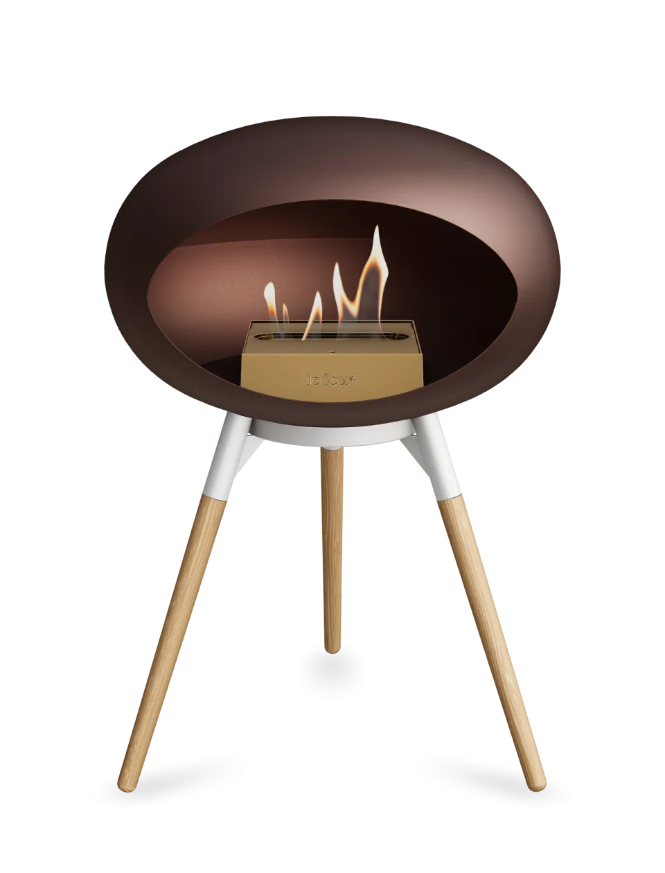 Stylish freestanding bioethanol fireplace Le Feu Dome Ground Low in Mocca, designed for portability and warmth.