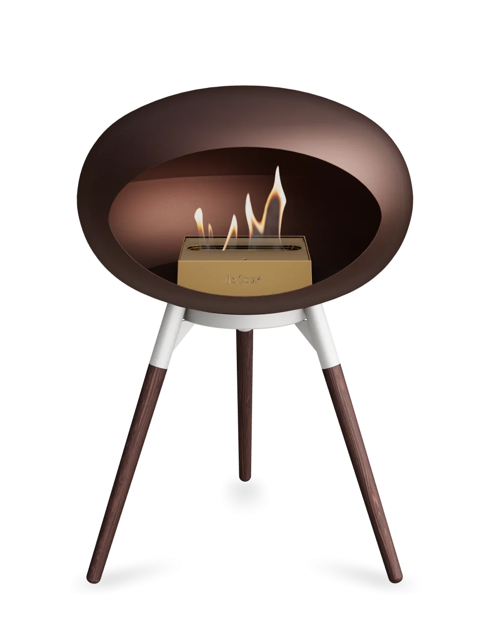 Freestanding bioethanol fireplace Le Feu Dome Ground Low in mocca color, portable and stylish for contemporary spaces.