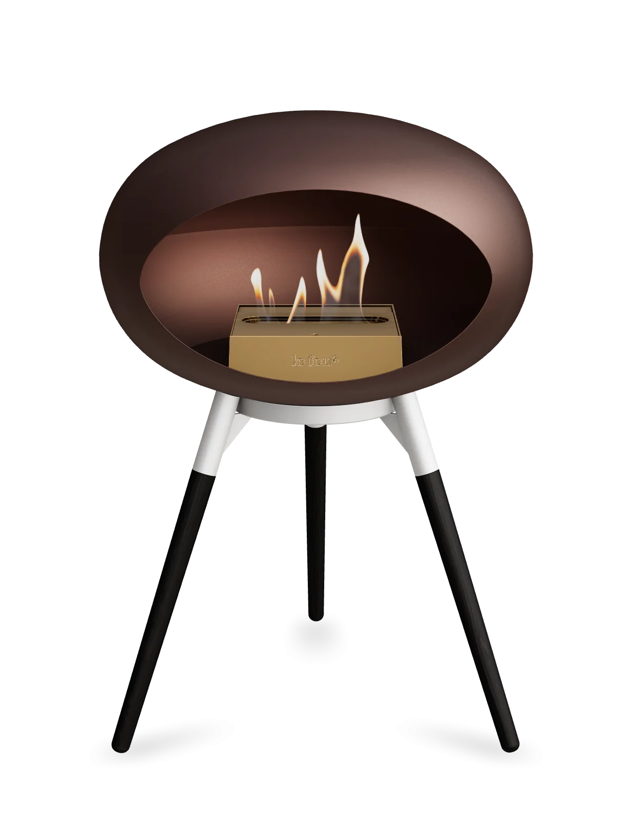 Le Feu Dome Ground Low bioethanol fireplace in mocca with stylish design and portable legs.