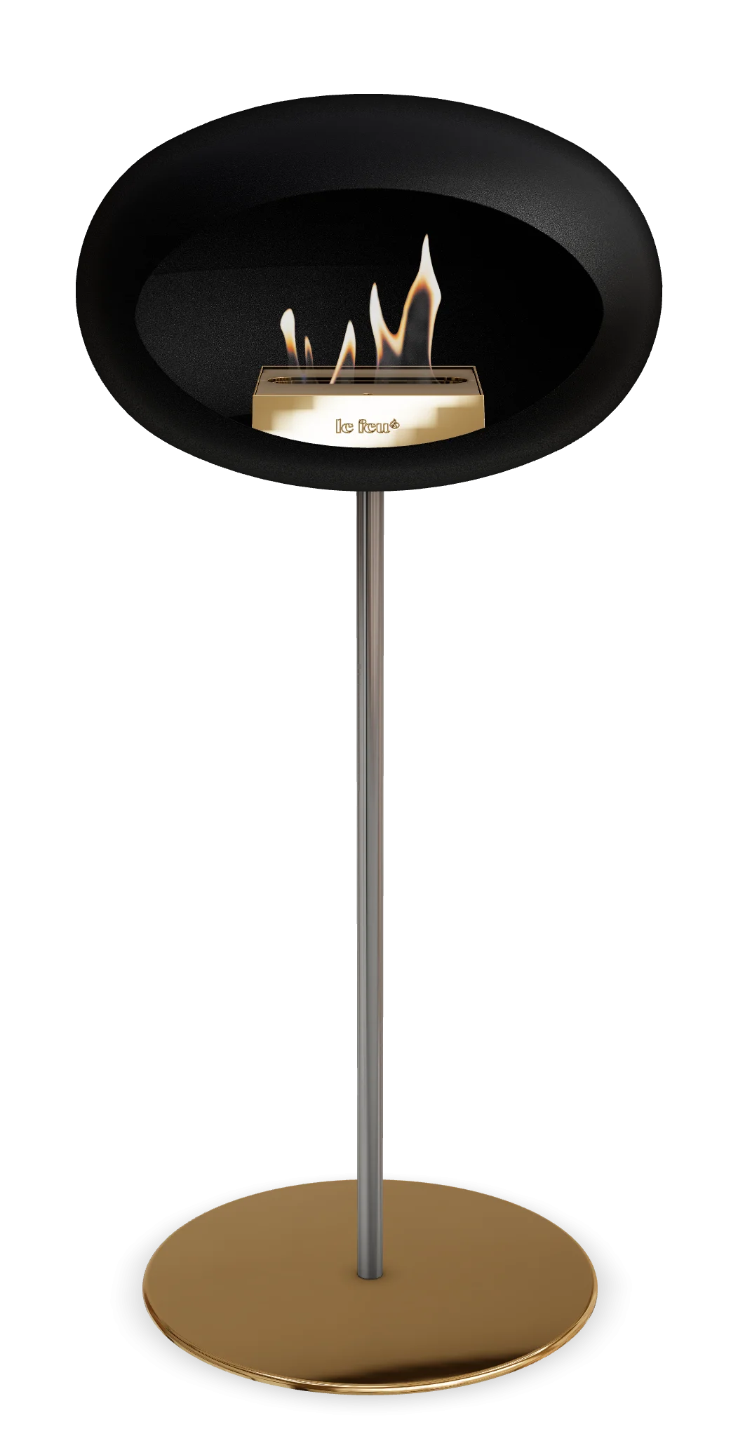 Le Feu Dome Ground High Steel bioethanol fireplace in black, stylish design for indoor and outdoor use.