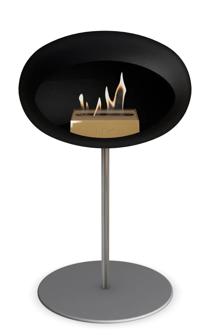 Freestanding Bioethanol Fireplace Le Feu Dome Low Black Steel - modern design with flames, perfect for indoor or outdoor use.