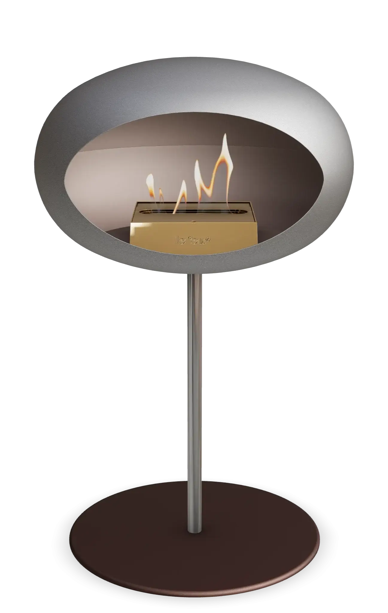 Le Feu Dome Ground Low Steel bioethanol fireplace with modern design and flame, perfect for indoor and outdoor use.