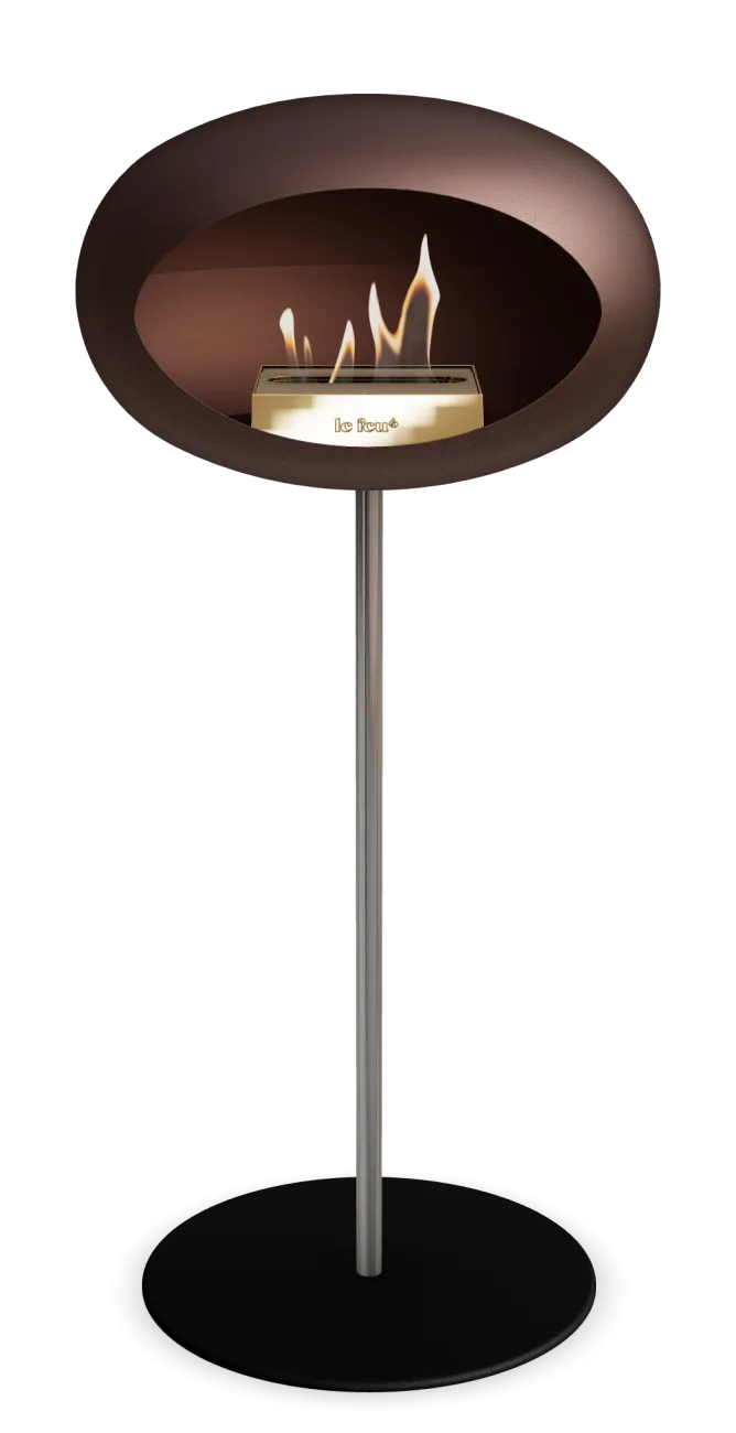 Freestanding bioethanol fireplace Le Feu Dome in mocca, offering modern design and eco-friendly warmth.