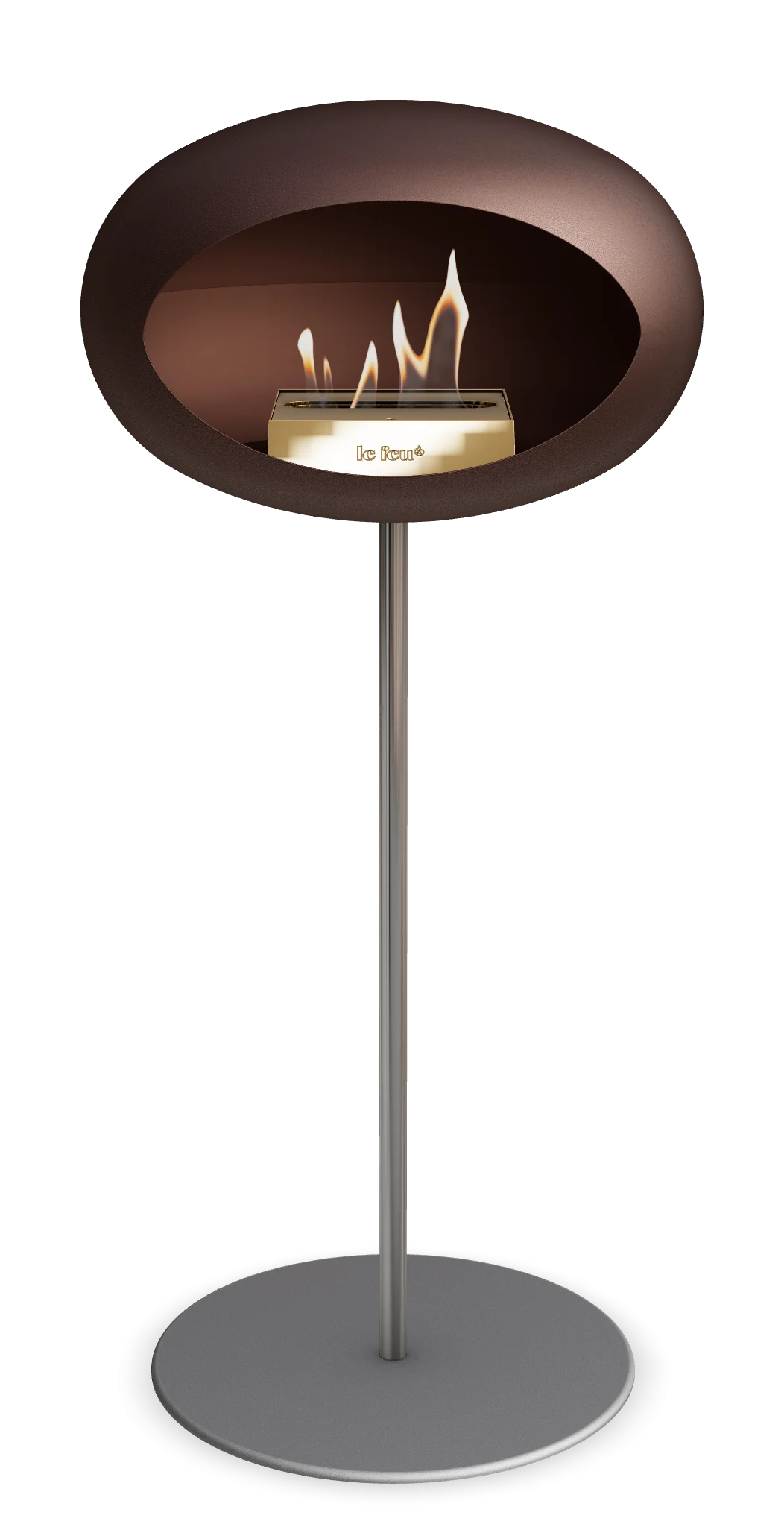 Freestanding bioethanol fireplace Le Feu Dome in Mocca with modern design and cozy flames.
