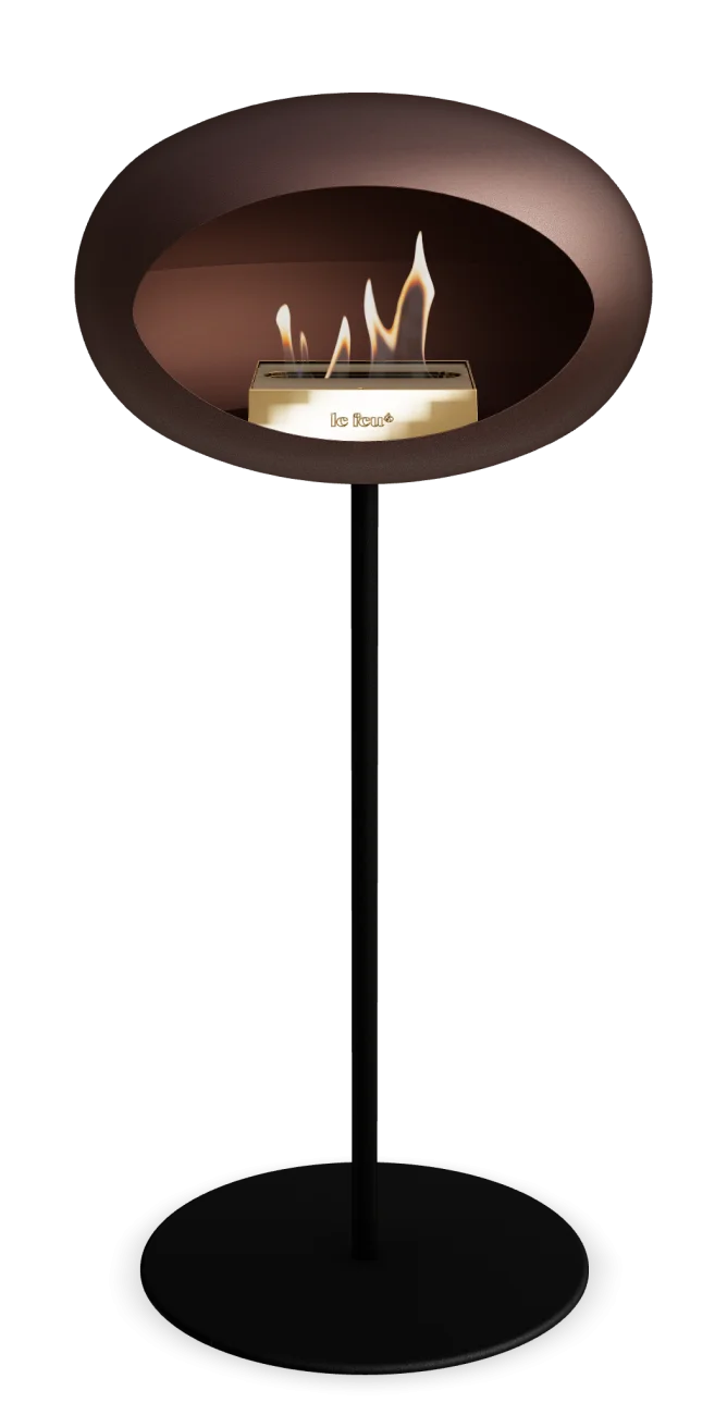 Le Feu Dome Ground High Steel Bioethanol Fireplace in Mocca with elegant design and modern aesthetics.