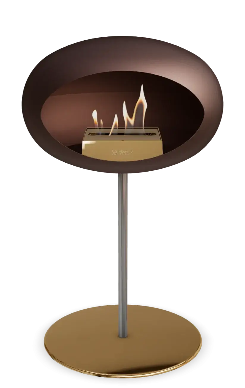 Freestanding Le Feu Dome Low Steel Bioethanol Fireplace in Mocca with stylish design and eco-friendly flame.