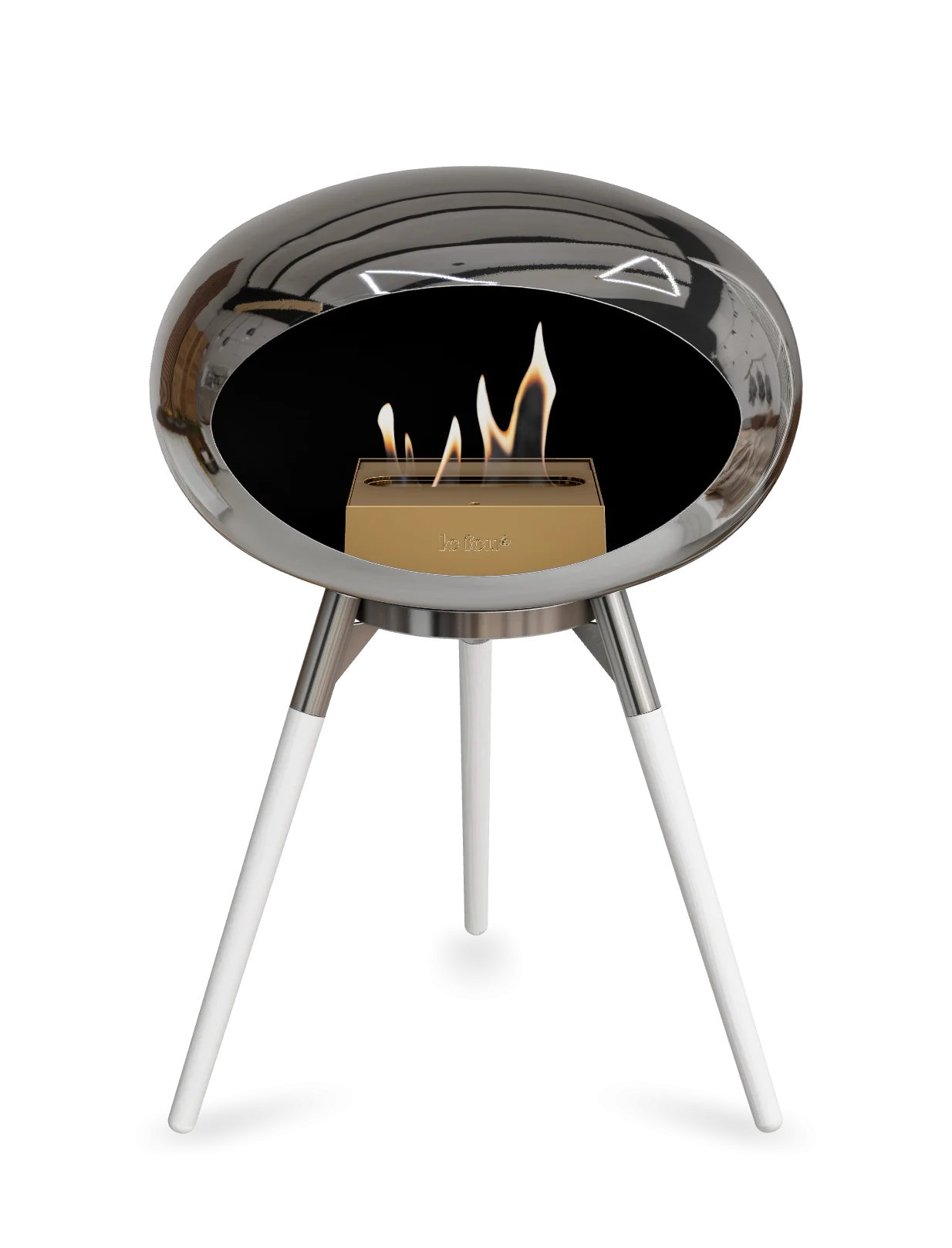 Freestanding Bioethanol Fireplace Le Feu Dome Ground Low - Chromed Silver