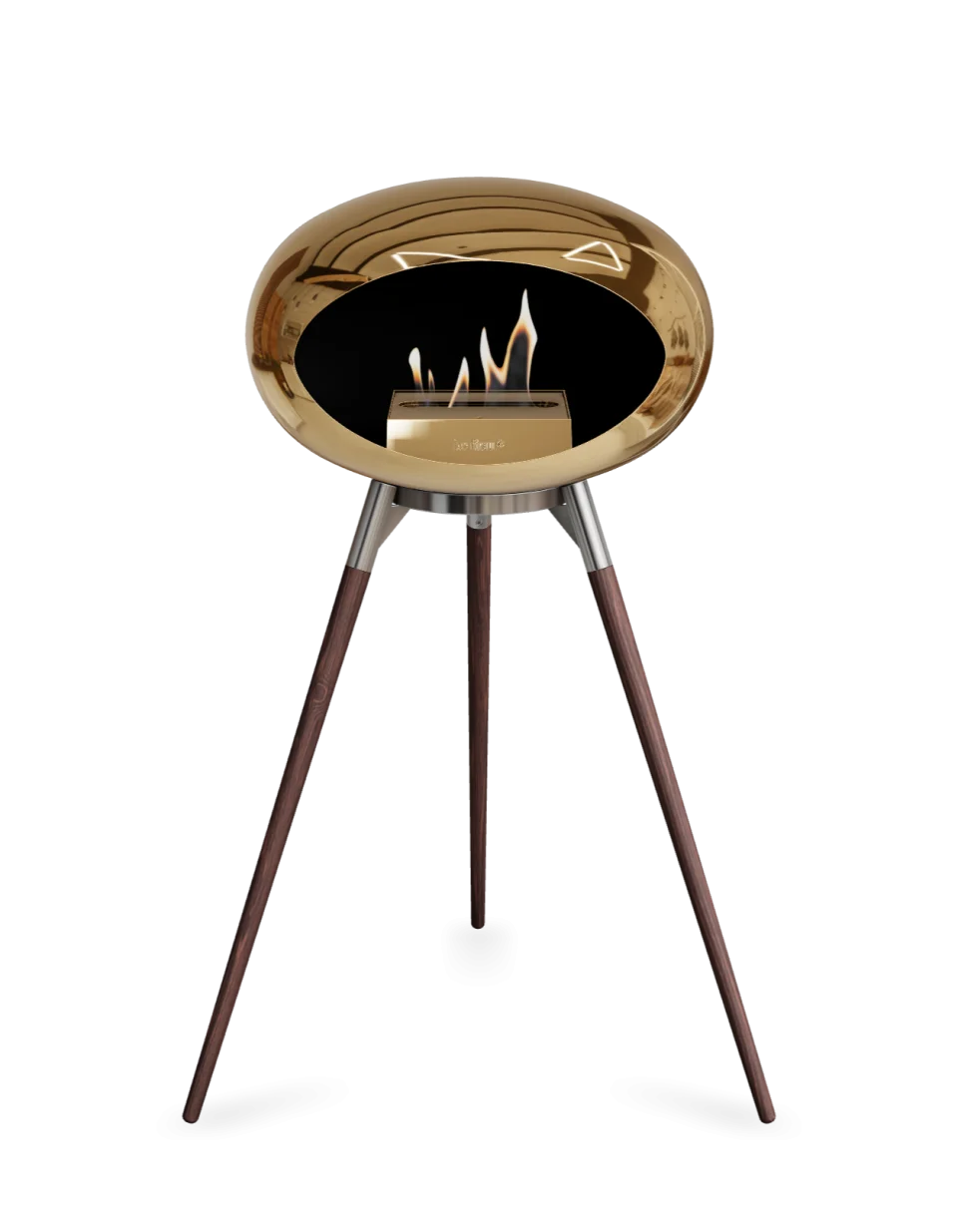 Freestanding bioethanol fireplace Le Feu Dome Ground High in chromed rose, stylish and portable.
