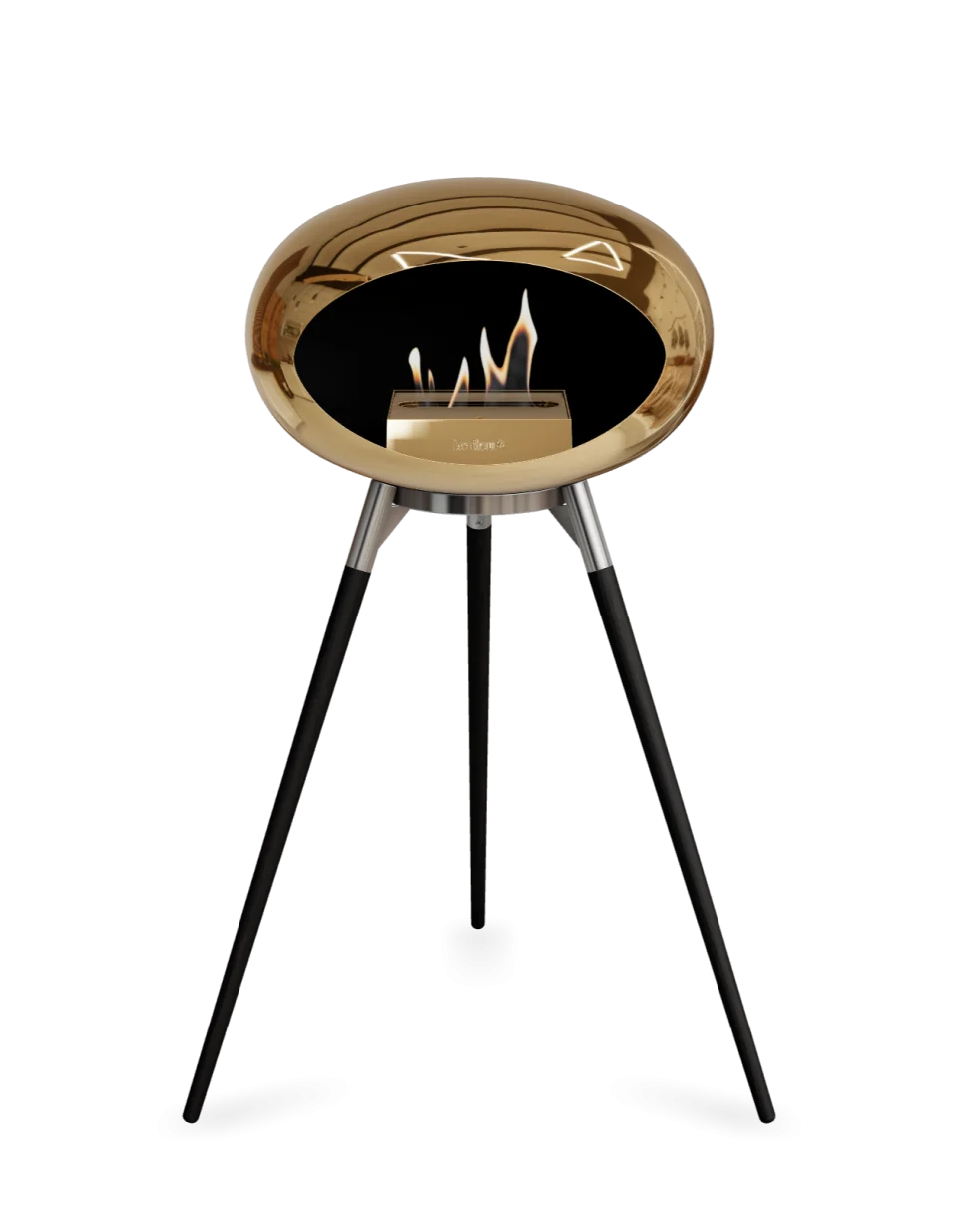 Freestanding bioethanol fireplace Le Feu Dome High with chic chromed rose finish, stylish and portable heating solution.