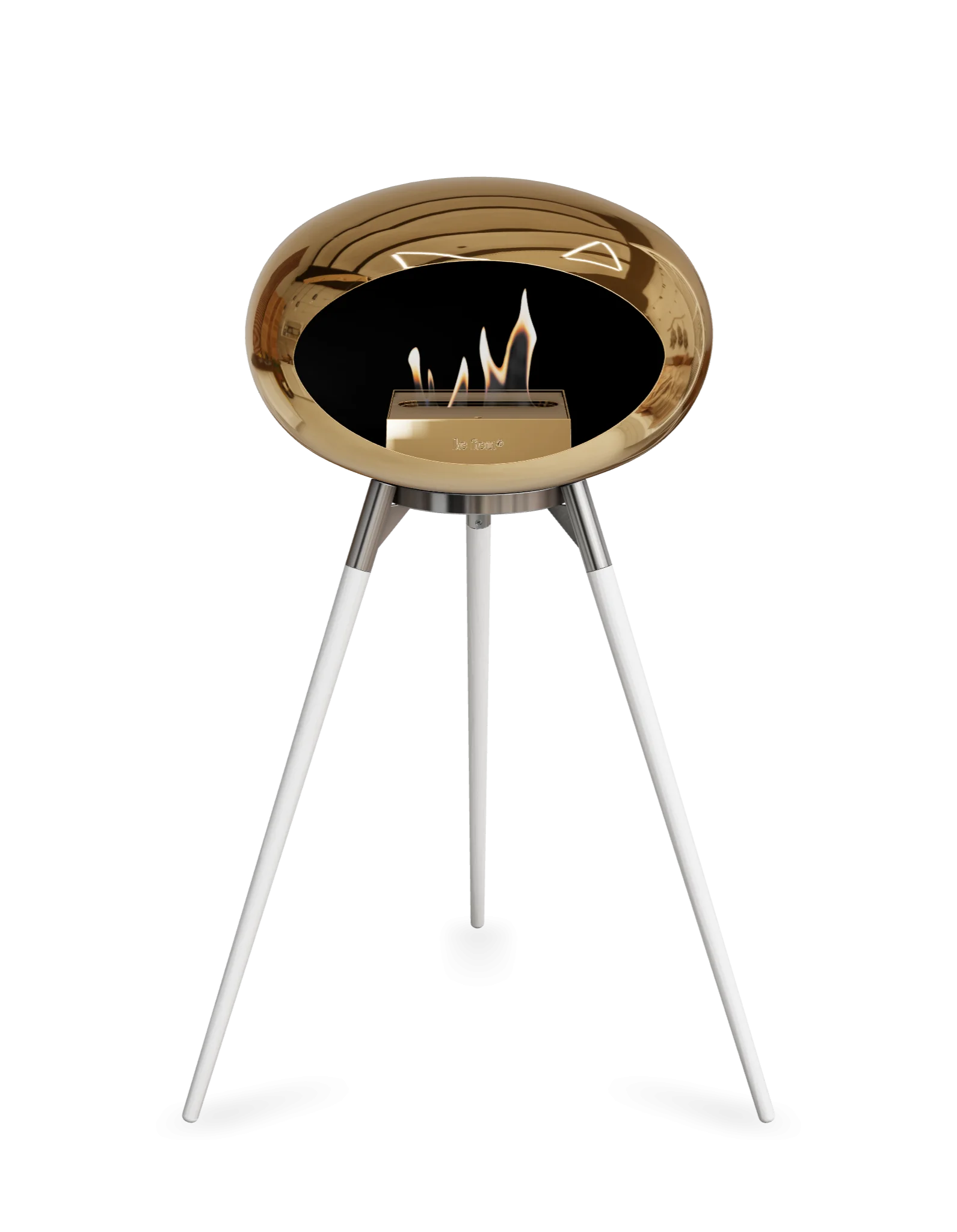 Le Feu Dome Ground High Bioethanol Fireplace in chrome rose, a stylish and portable eco-friendly heating solution.