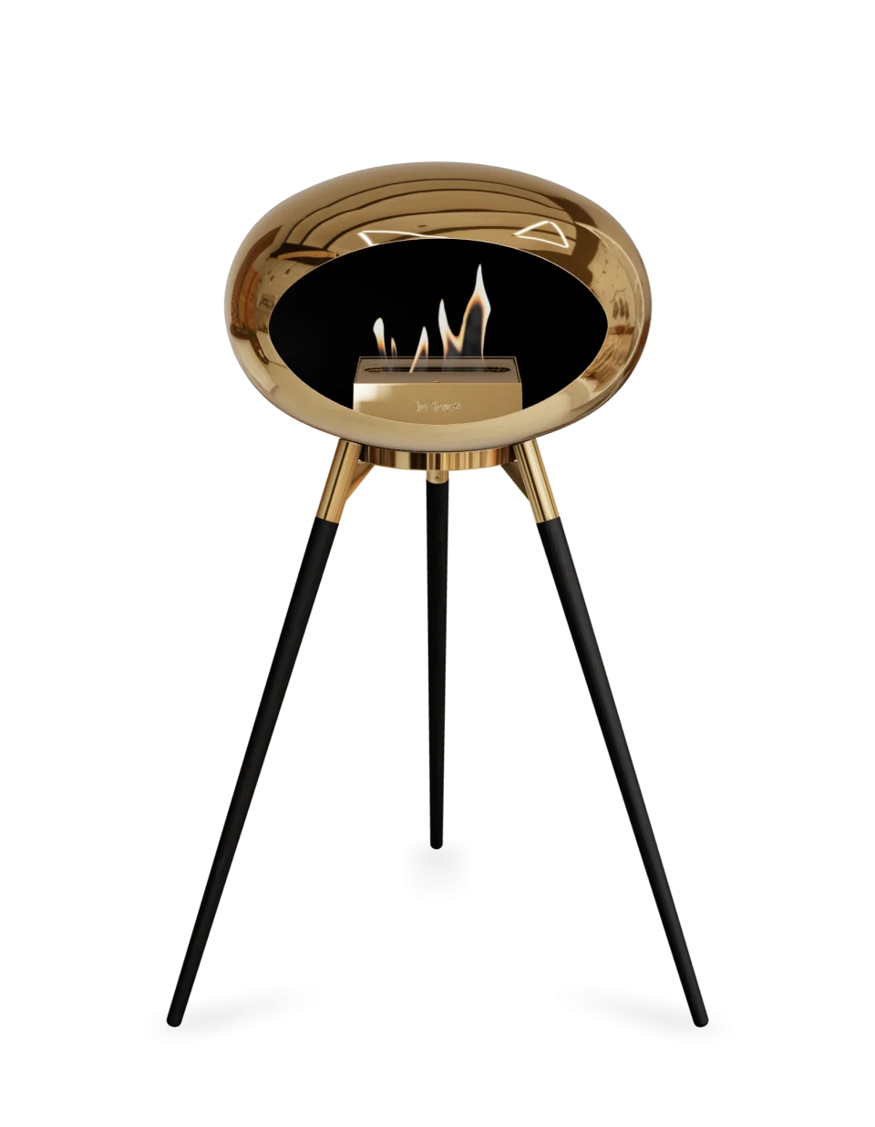 Stylish Freestanding Bioethanol Fireplace Le Feu Dome High with a chromed rose finish and modern design.
